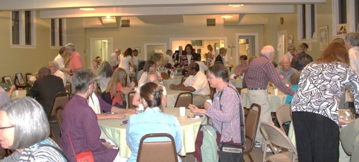 Following the debut of "Ringing in Votes for Women" audience members enjoyed a dessert reception in the Social Hall of Clark-Grace UCC.