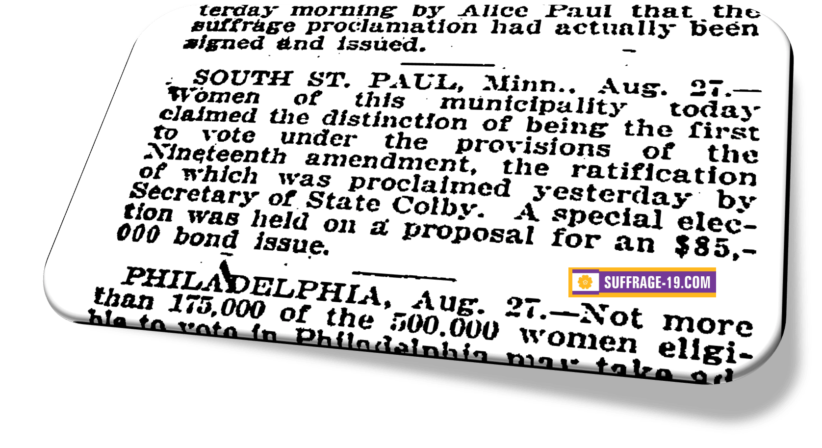 New York Times story about the first women to vote under the 19th Amendment in South St. Paul, Minnesota.